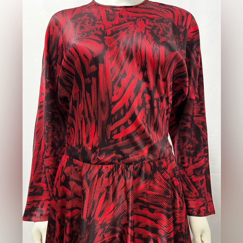 VTG 80s Debora Kuchme 100% Silk Red Satin Backless Midi Cocktail Party Dress - Picture 14 of 15